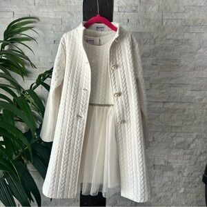 Blueberi Cream Cableknit Quilted Overcoat and Formal Dress Set Size 7 Girls NWT